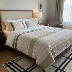 Striped 100% Cotton Duvet Cover Set - Cream and Gray